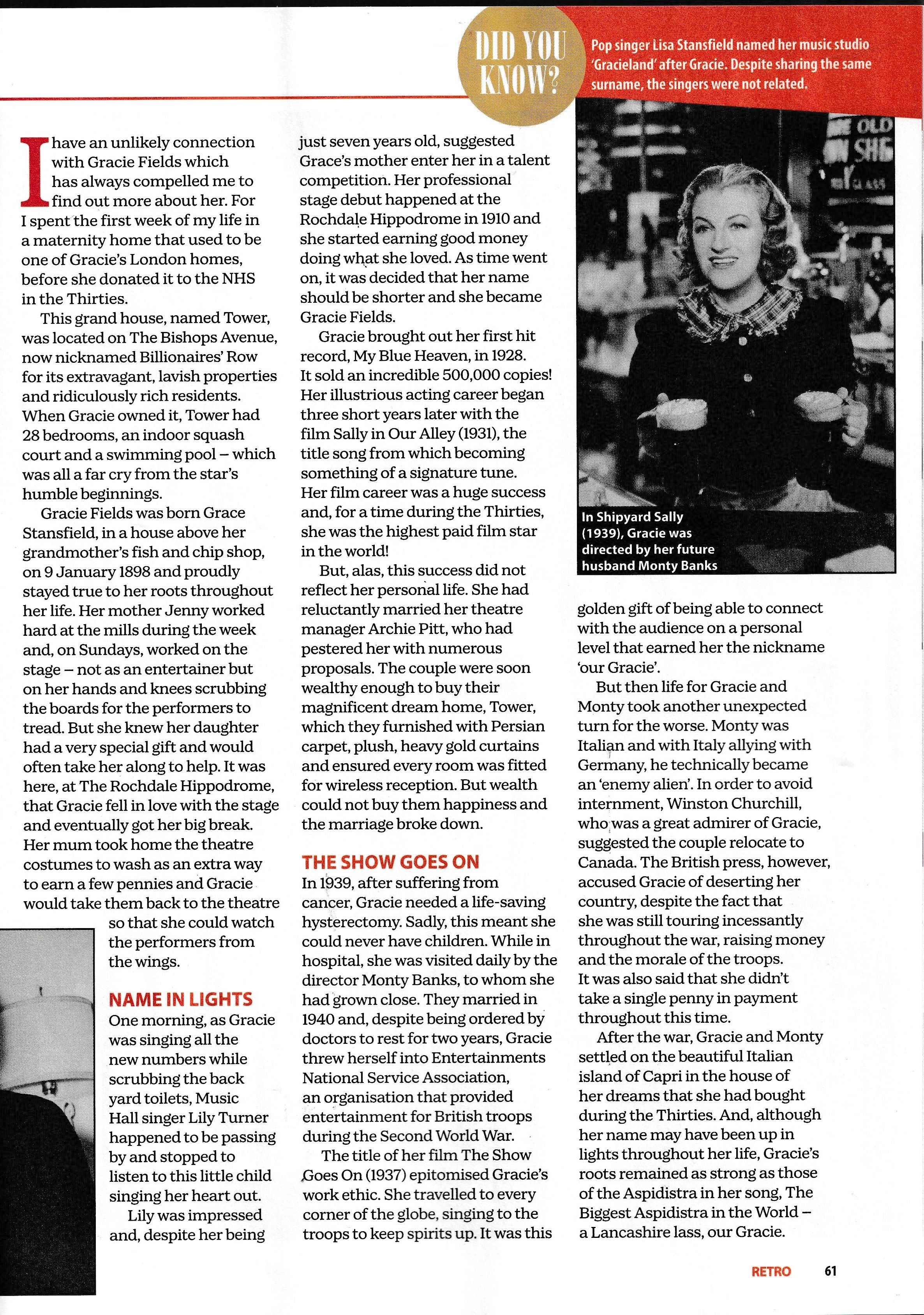Gracie Fields - Yours Retro Magazine Pictorial [United Kingdom] (May 2025)